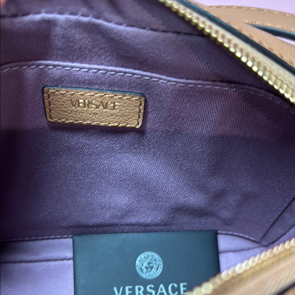 Authentic Versace Brown Medusa Leather Messenger Crossbody NEW ON SALE